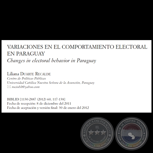 VARIACIONES EN EL COMPARTAMIENTO ELECTORAL EN PARAGUAY - Año 2012
